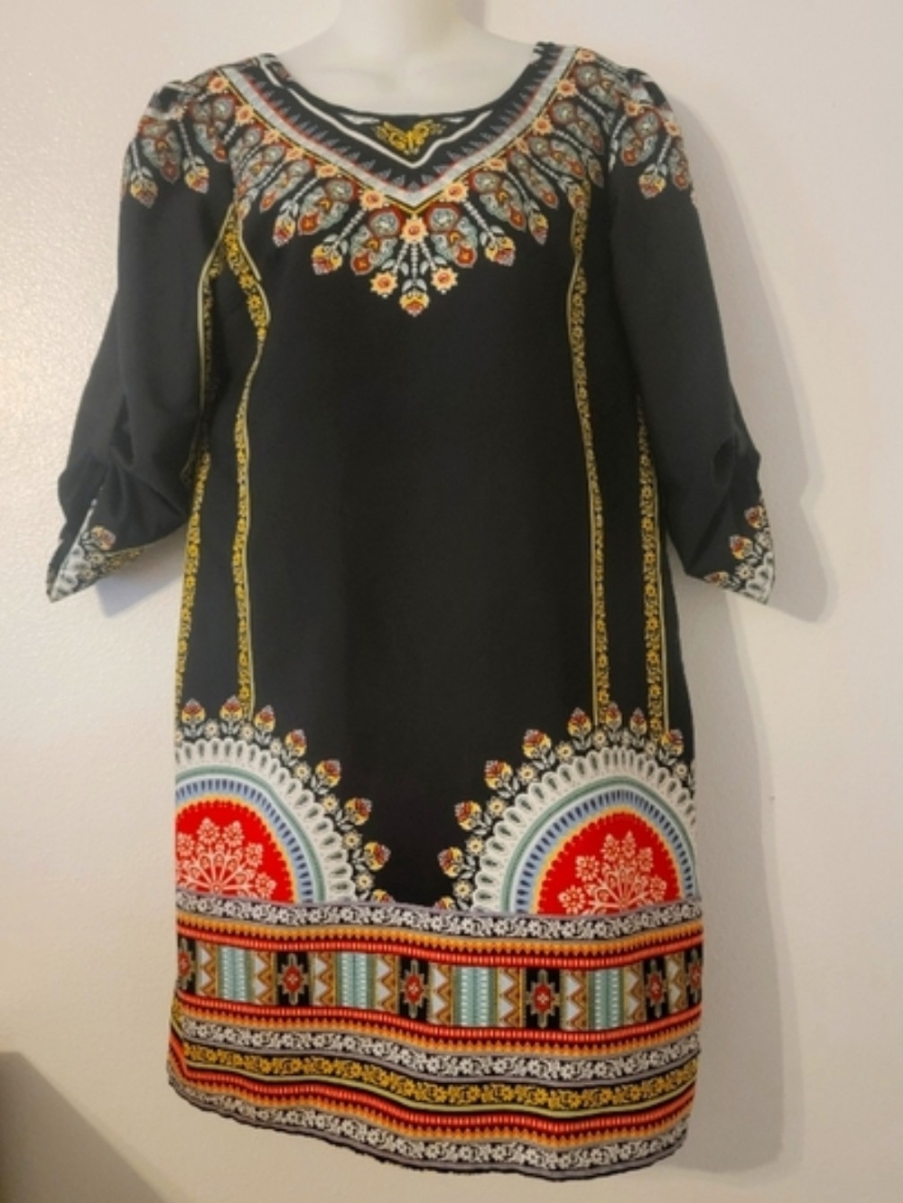 Live 4 Truth Black Embroidered Boho Midi Dress with Red & Gold Accents